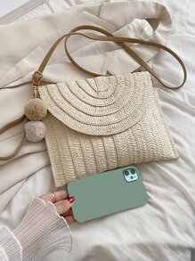 Minimalist Flap Straw Bag,Perfect For Summer Beach Travel Vacation - Beige - View 6