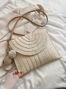 Minimalist Flap Straw Bag,Perfect For Summer Beach Travel Vacation - Beige - View 7