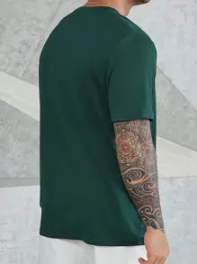 Manfinity Homme Men Plus Letter Graphic Tee Without Necklace - Dark Green - View 2