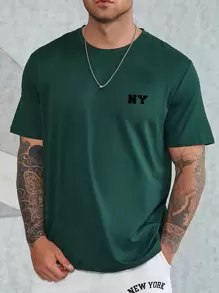 Manfinity Homme Men Plus Letter Graphic Tee Without Necklace - Dark Green - View 6