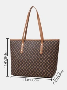 Women's Vintage Pattern Tote Bag, Large Capacity Shoulder Bag, Stylish Bag For Work - Brown - View 6