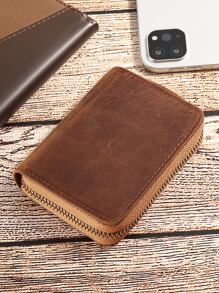 Genuine Leather Men JOYIR Men Credit Card Holder Zipper Wallet With 11 Card Slots Casual Business RFID Blocking Card Holder Bag - Brown - View 2