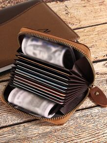 Genuine Leather Men JOYIR Men Credit Card Holder Zipper Wallet With 11 Card Slots Casual Business RFID Blocking Card Holder Bag - Brown - View 3