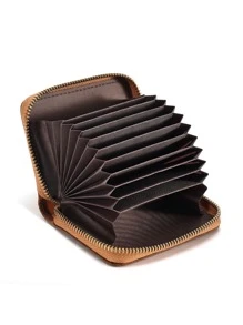 Genuine Leather Men JOYIR Men Credit Card Holder Zipper Wallet With 11 Card Slots Casual Business RFID Blocking Card Holder Bag - Brown - View 5