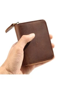 Genuine Leather Men JOYIR Men Credit Card Holder Zipper Wallet With 11 Card Slots Casual Business RFID Blocking Card Holder Bag - Brown - View 7