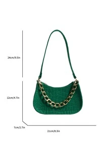 Bolso hobo pequeño con cocodrilo en relieve con diseño de cadena - Verde - Ver 3