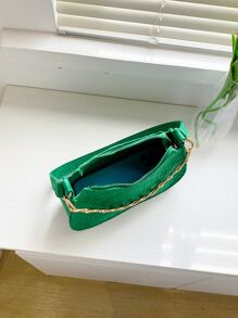 Bolso hobo pequeño con cocodrilo en relieve con diseño de cadena - Verde - Ver 5