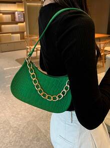 Bolso hobo pequeño con cocodrilo en relieve con diseño de cadena - Verde - Ver 7