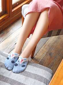 Set de 5 pares de calcetines tobilleros estampado de animales de dibujos animados para parejas, calcetines invisibles - Multicolor - Ver 3