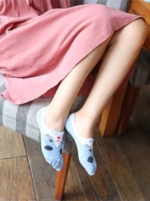 Set de 5 pares de calcetines tobilleros estampado de animales de dibujos animados para parejas, calcetines invisibles - Multicolor - Ver 4