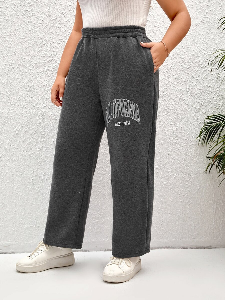 SHEIN LUNE Plus Letter Graphic Elastic Waist Joggers - Dark Grey - View 1