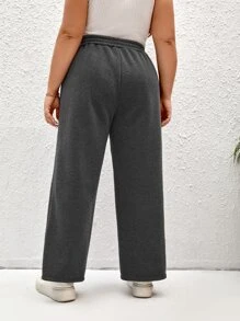 SHEIN LUNE Plus Letter Graphic Elastic Waist Joggers - Dark Grey - View 2