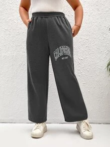 SHEIN LUNE Plus Letter Graphic Elastic Waist Joggers - Dark Grey - View 4