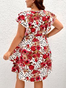 SHEIN VCAY Vestido con estampado floral de lunares ribete con fruncido - Multicolor - Ver 2