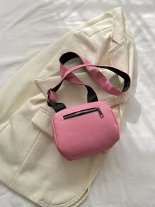 Mini Litchi Embossed Chain Decor Dome Bag - Pink - View 2