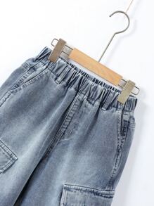 Boys Flap Pocket Side Denim Shorts - Light Wash - View 3