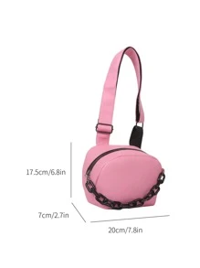 Mini Litchi Embossed Chain Decor Dome Bag - Pink - View 6