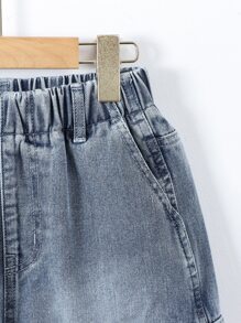 Boys Flap Pocket Side Denim Shorts - Light Wash - View 6