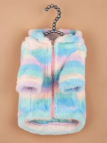 1件宠物毛绒连帽衫外套，柔软保暖，适合猫狗幼犬冬季穿着，多种颜色可选 - 彩色 - 查看 2