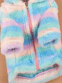 1件宠物毛绒连帽衫外套，柔软保暖，适合猫狗幼犬冬季穿着，多种颜色可选 - 彩色 - 查看 5