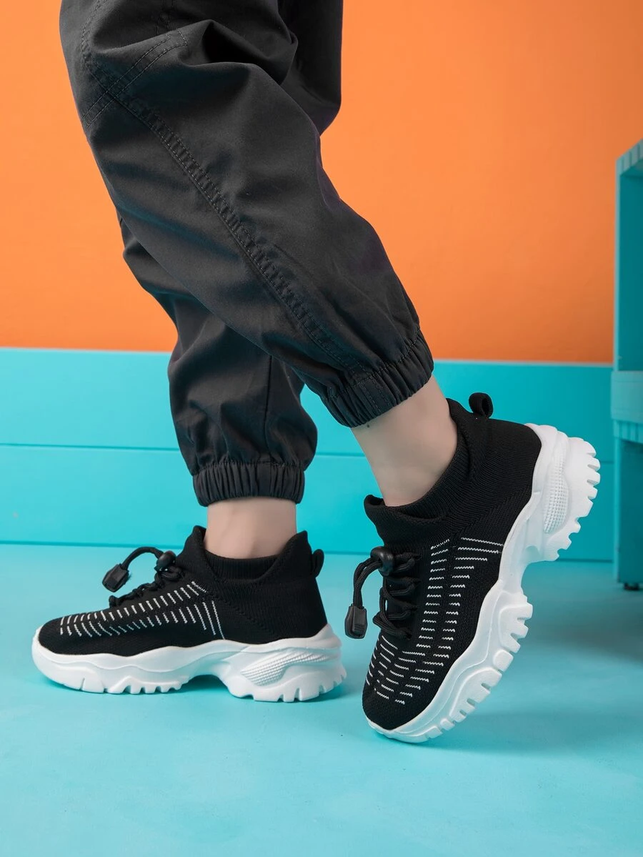 Boys Two Tone Drawstring Design Sneakers, Sporty Outdoor Chunky Shoes - Multicolor - View 1