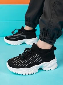 Boys Two Tone Drawstring Design Sneakers, Sporty Outdoor Chunky Shoes - Multicolor - View 2