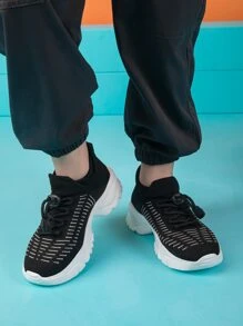 Boys Two Tone Drawstring Design Sneakers, Sporty Outdoor Chunky Shoes - Multicolor - View 3