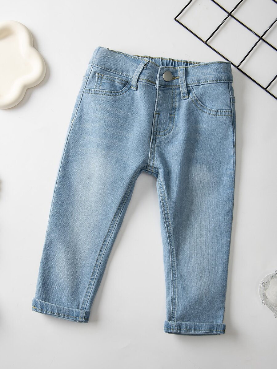 Đứa bé gái Rửa nhẹ Cán Hem Quần jean - Rửa nhẹ - Xem 1