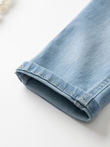Đứa bé gái Rửa nhẹ Cán Hem Quần jean - Rửa nhẹ - Xem 3