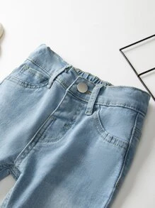 Đứa bé gái Rửa nhẹ Cán Hem Quần jean - Rửa nhẹ - Xem 6