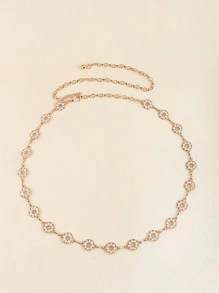 水鑽裝飾鏈條腰帶 - 金色 - 查看 1