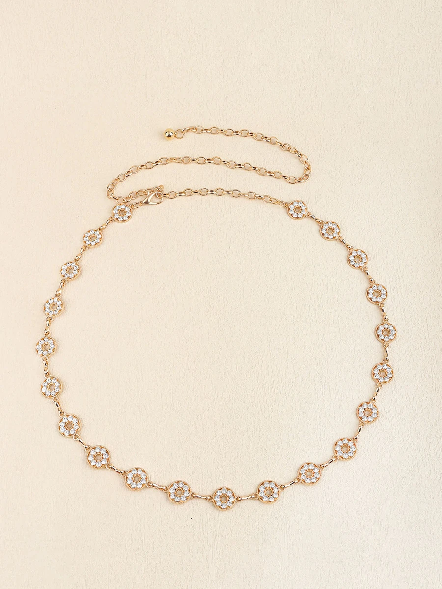 水鑽裝飾鏈條腰帶 - 金色 - 查看 1