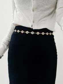 水鑽裝飾鏈條腰帶 - 金色 - 查看 7