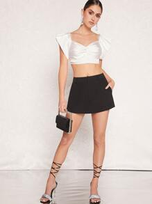 SHEIN BAE Twist Front Butterfly Sleeve Crop Top - White - View 5