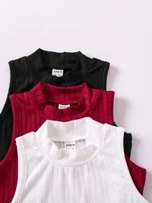 SHEIN 夏季年輕女孩實色休閒極簡背心套裝，小立領設計 - 彩色 - 查看 3