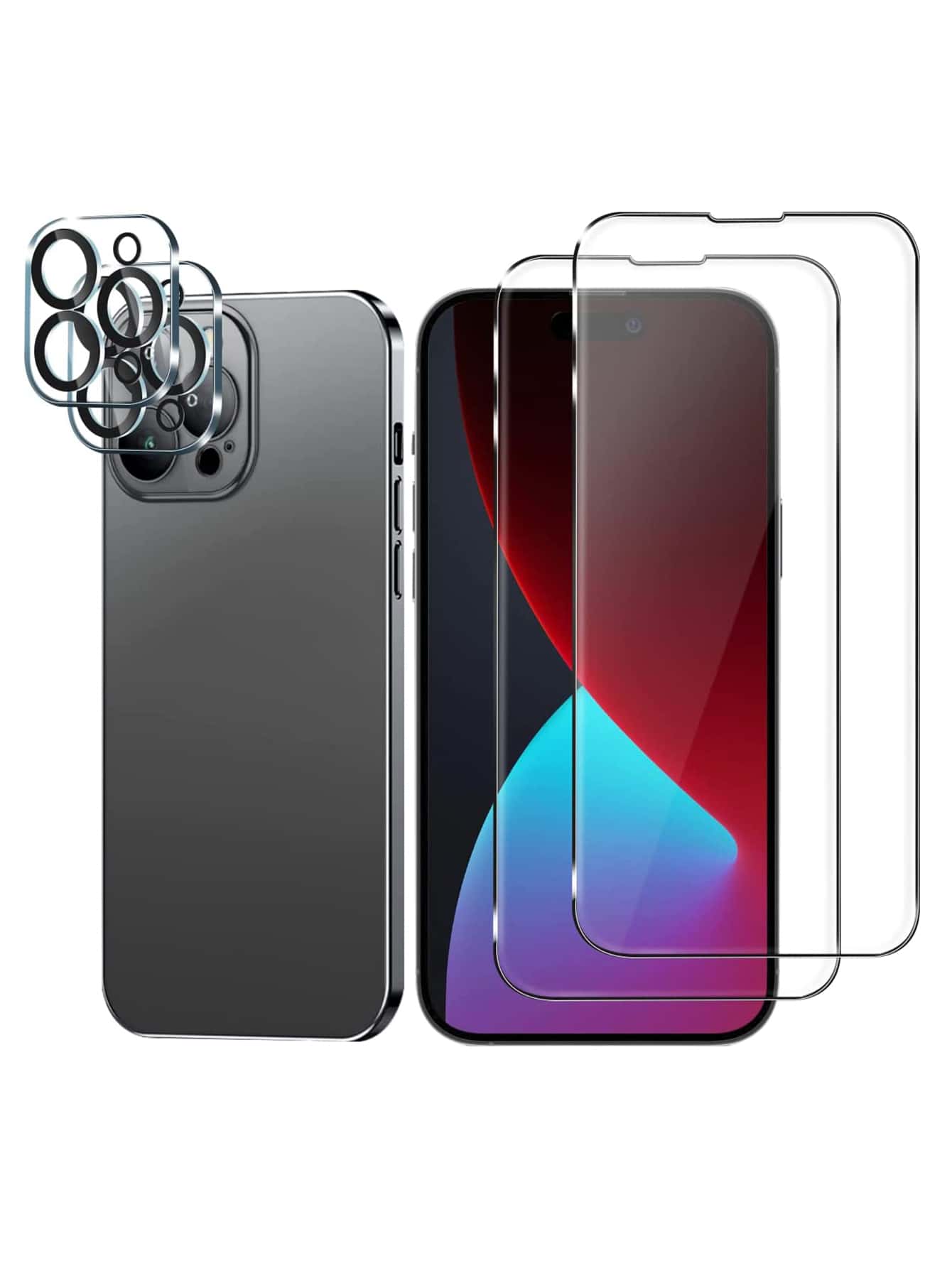 2 Phim bảo vệ màn hình điện thoại chống rơi & 2 Phim bảo vệ ống kính tương thích với iPhone15/15Plus/15Pro/15Promax - Trong sáng - Xem 1