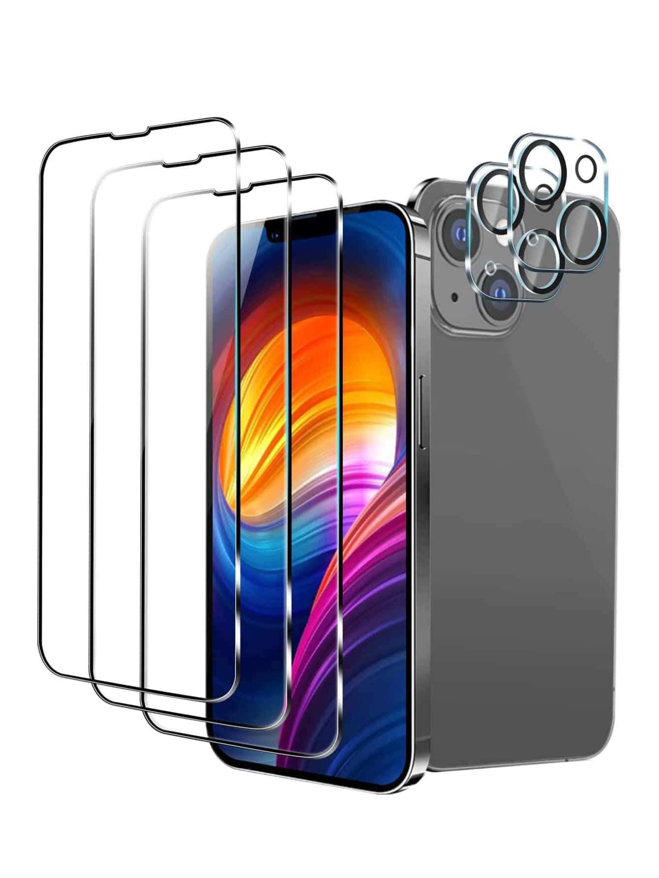 3入組螢幕保護鋼化膜和2入組鏡頭保護適用於iphone - 無色 - 查看 1