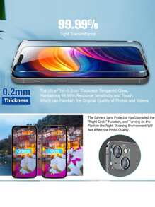 3入組螢幕保護鋼化膜和2入組鏡頭保護適用於iphone - 無色 - 查看 6