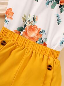 Girls Floral Print Bow Front Halter Top & Shorts - Multicolor - View 3