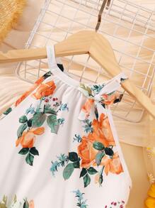 Girls Floral Print Bow Front Halter Top & Shorts - Multicolor - View 4