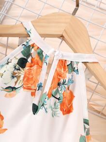 Girls Floral Print Bow Front Halter Top & Shorts - Multicolor - View 5