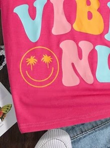 適合青少年女孩的花卉和標語圖案t卹 - 玫紅色 - 查看 4