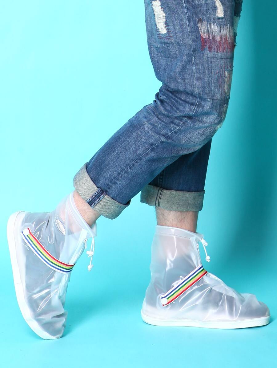 1雙PVC雨鞋極簡白色加厚防水可重複使用雨鞋套 - 白色 - 查看 1