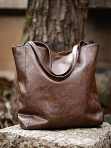 Túi Tote Patchwork Cổ Điển, Túi Đeo Vai Retro Colorblock, Túi Xách, Túi Công Sở Bắt Mắt Cho Phụ Nữ - màu nâu - Xem 3