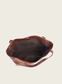 Túi Tote Patchwork Cổ Điển, Túi Đeo Vai Retro Colorblock, Túi Xách, Túi Công Sở Bắt Mắt Cho Phụ Nữ - màu nâu - Xem 4