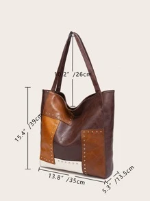 Túi Tote Patchwork Cổ Điển, Túi Đeo Vai Retro Colorblock, Túi Xách, Túi Công Sở Bắt Mắt Cho Phụ Nữ - màu nâu - Xem 5