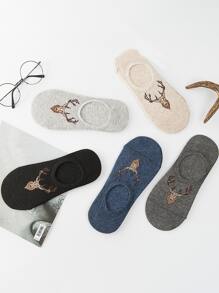 5pairs Men Elk Pattern Invisible Socks - Multicolor - View 2