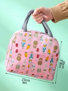 zhihaijunxiao1 1入組卡通圖形午餐袋,卡通兔子和胡蘿蔔印花保溫午餐袋,適用於學校、辦公室、存放復活節用品 - 粉色 - 查看 4