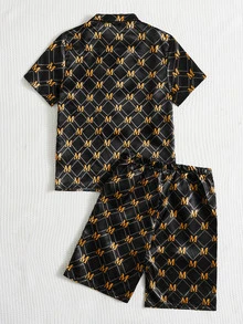 SHEIN Boys Allover Print Satin PJ Set - Multicolor - View 2