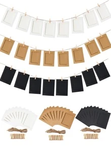 10pcs 5 Inch Paper Decorative Photo Pull Flag With 10pcs Clip & 1pc Rope, Modern Minimalist Decorative Pull Flag For Party - White - View 3